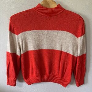 Aerie Striped Colorblock Mock Neck Sweater Pullover Knit Orange Cream‎ Womens XL